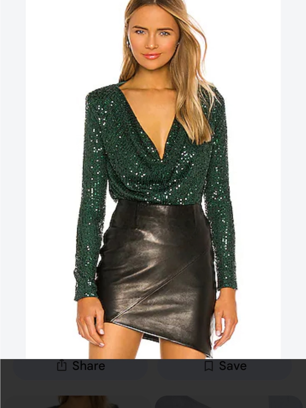 Camila Coelho Sequin Draped V-Neck Long-Sleeve Bodysuit - Green, NWT